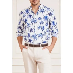 GUESS Joe Collar Notche Blue Palm Casual Shirt Print