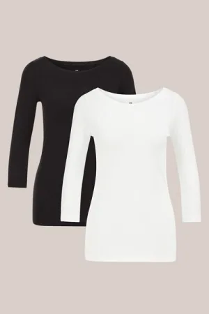 WE Fashion – Dames T-shirt met driekwart mouwen, 2-pack – Multikleur – Katoen –