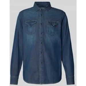 Replay Regular fit jeansoverhemd met borstzakken en labelstitching