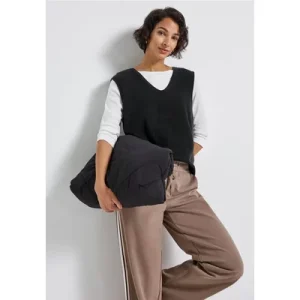 Street One Dames Mouwloze trui met V-hals in Zwart