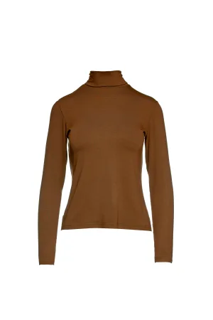 Biscuit trui met polokraag en lange mouwen