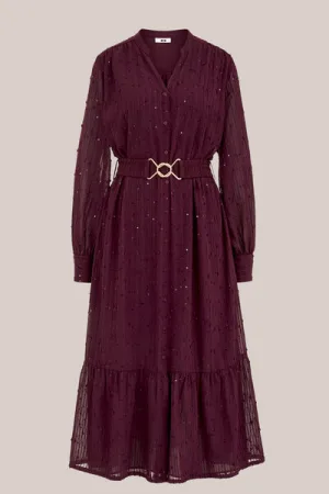 WE Fashion – Dames jurk met pailletten – Curve – Regular fit – Aubergine –  Plus Size