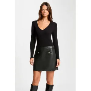 Morgan ribgebreide coated jurk zwart