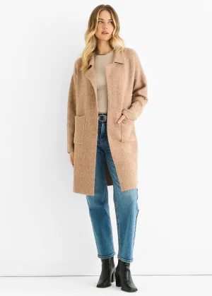 Bruine Wolmix Lange Rand-tot-Rand Cardigan