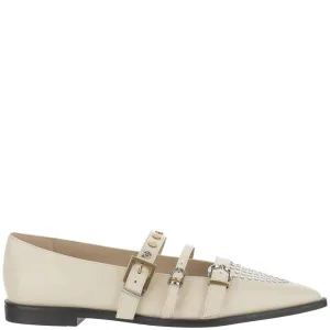 – Pointed Toe Leather Shoes in beige