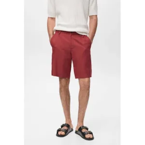 Mango Man linnen rechtvallend casual short donkerrood