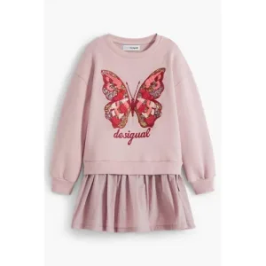 Desigual midi jurk met pailletten roze