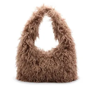 Manfield schoudertas van imitatiebont bruin