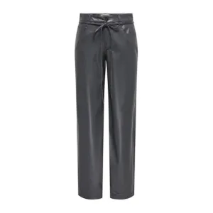 ONLY imitatieleren straight regular waist casual broek zwart
