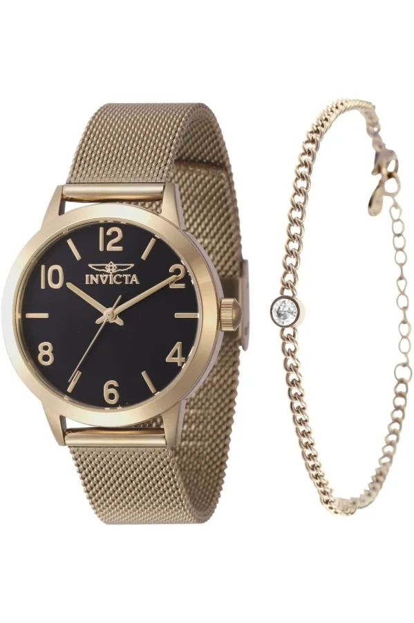 Invicta Wildflower 47277 Dames Horloge – Quartz Uurwerk – Roestvrij Staal met zwarte Wijzerplaat – 34mm – met bijpassende armband