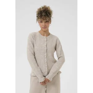 Cream gebreid vest met wol taupe