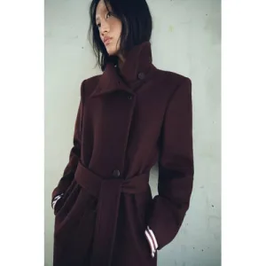 Mango wollen manteljas donkerrood