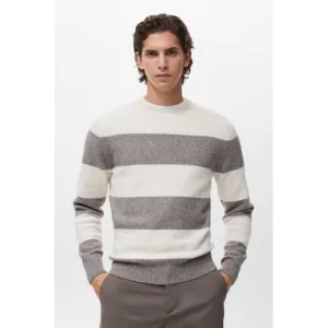 Mango Man gestreepte trui gebreid beige
