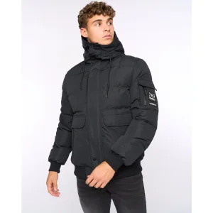 Men’s Crosshatch Milwaka Fur Lined Hood Jacket in Black