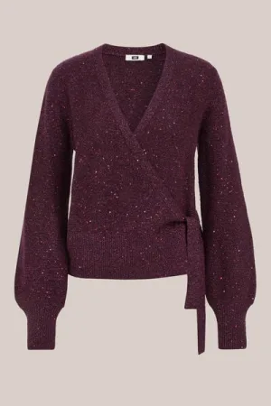 WE Fashion – Dames overslagvest met pailletten – Regular fit – Aubergine –