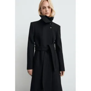 Mango wollen manteljas zwart