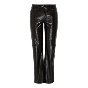 JDY imitatieleren wide leg regular waist casual broek donkerbruin