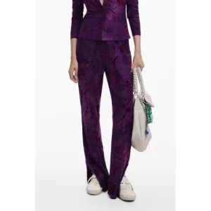 Desigual velours high waist gebloemde broek donkerpaars