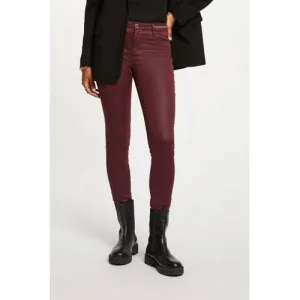 Morgan slim regular waist coated broek donkerrood