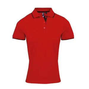 Premier Dames/Dames Coolchecker Contrast Piqué Poloshirt (Rood/zwart)