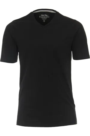 Redmond T-Shirt V-hals zwart, Effen