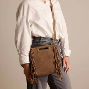 Manfield suede crossbody tas met franjes bruin