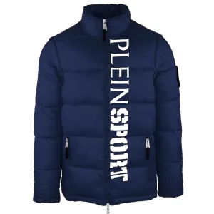 Plein Sport verticaal gewatteerd marineblauw jack met logo