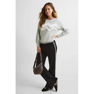 anytime gebreide trui met ingebreid patroon grijs melange