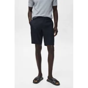 Mango Man linnen regular bermuda short donkerblauw