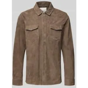 Profuomo Slim fit overhemdjack van echt geitenleer, model ‘Overshirt’