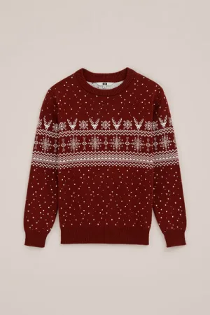 WE Fashion – Jongens trui met print – Regular fit – Donkerrood – Katoen –