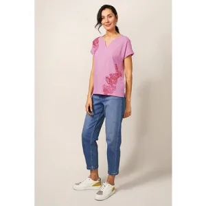 White Stuff Nelly Embroidered Tee Pink Multi