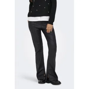 ONLY imitatieleren flared high waist casual broek zwart