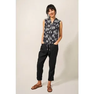 White Stuff Flowing Grasses Jersey Shirt Black Print