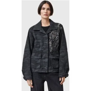 AllSaints Finch Camo Jacket Ink Blue