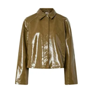 PIECES imitatieleren jas groen