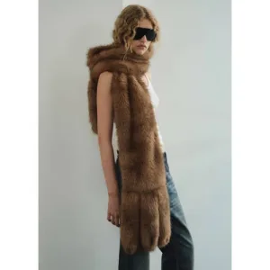 Mango sjaal van imitatiebont bruin