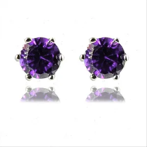 Luxenter, 925 sterling zilveren en gerhodineerde amethist oorbellen met zirkonia