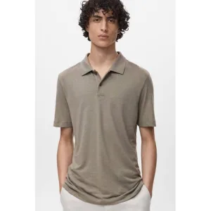 Mango Man linnen slim polo bruin