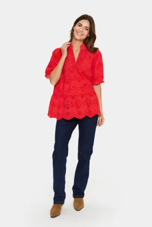 Blouse met korte mouwen Regular fit Flame Scarlet red