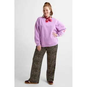 ONLY CARMAKOMA regular waist casual broek met panterprint bruin