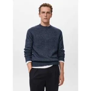 Mango Man trui met wol fijn gebreid donkerblauw