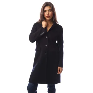 Women’s Emporio Armani Lapelled Mid-Length Coat in Navy