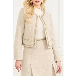 GUESS Helene Cropped Jacke White And Beige Twee