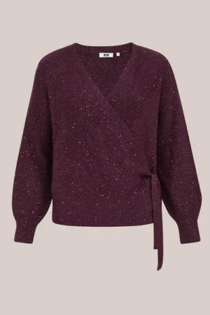 WE Fashion – Dames Overslagvest met pailletten – Curve – Regular fit – Aubergine –  Plus Size