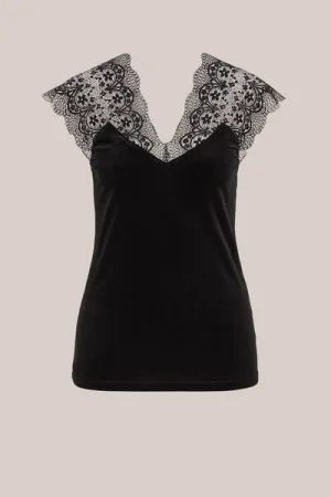 WE Fashion – Dames singlet met kant – Zwart –