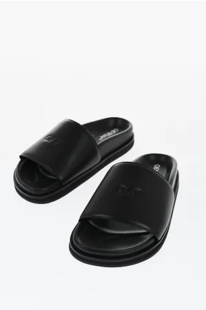 Leren CLOUD OFF STAMP Slides in Zwart