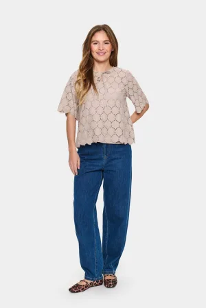 Blouse met korte mouwen Loose fit Atmos beige