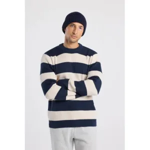 America Today gestreepte trui rib gebreid blauw