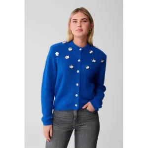 Shoeby gebloemde gebreid vest met wol blauw met pailletten